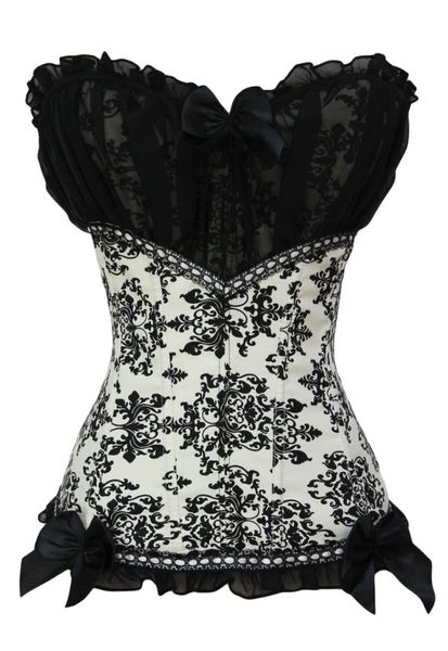 Atacado-preto vestido branco malha adornado espartilho lc5361 corselet steampunk lingerie sexy elegante feito por tecido de qualidade macia