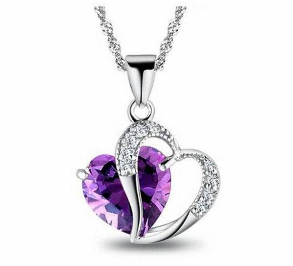 

necklace with love crystal pendant, amethyst, rhinestone, length 50cm, noble and delicate, and hign quality, Silver