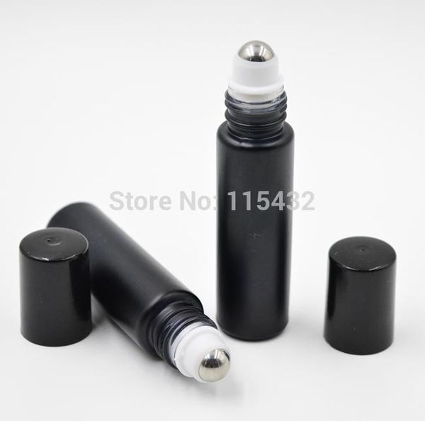 

1/3oz 10ml thick black fragrances roll on glass bottle essential oil perfume stainless steel roller ball aromatherapy bottle dhl/ems free