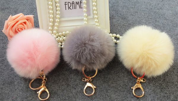 

10colors lovely fur ball bag accessories keys hangings accessories fuzzy ball keychain car key rabbit ball bag ornaments big hair fox plush, Slivery;golden