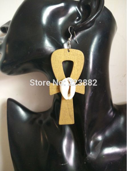 

Бесплатная доставка!! Горячие Продажа АНК Символ Деревянные Серьги