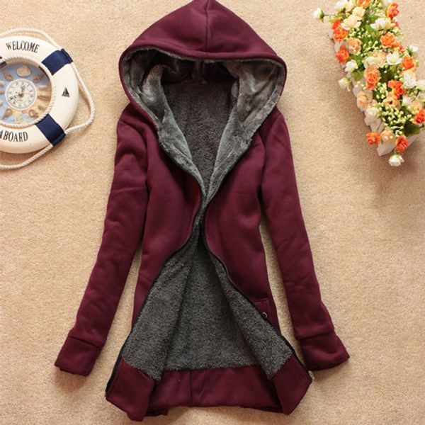 

wholesale-winter coat women hoodies wool fur warm casual dress hoodies long sweatshirts fleece jacket cardigans women clothing, Black