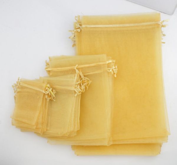 

4sizes sell golden organza jewelry gift pouch bags for wedding favor 7x9cm 9x12cm 13x18cm 20x30cm, Pink;blue