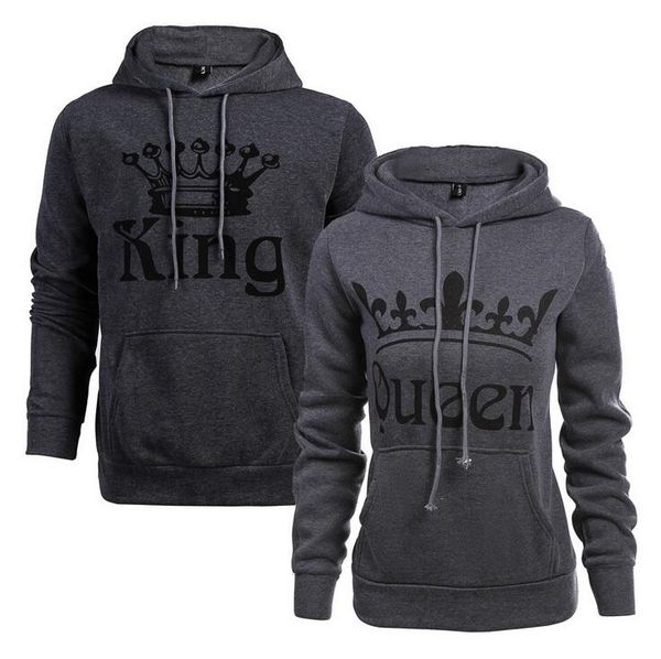 

2017 New fashion couple sweater hooded KING QUEEN letters printed long-sleeved plus velvet sweatshirts