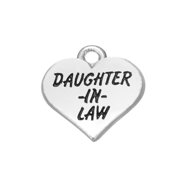 

new fashion easy to diy 20pcs daughter in law heart double sides charms jewelry making fit for necklace or bracelet, Bronze;silver