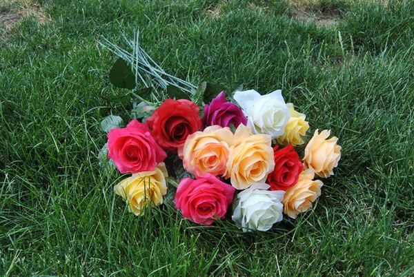 

2016 wedding decoration new styles artificial rose silk craft flowers real touch for wedding christmas room decoration 9 colors sale