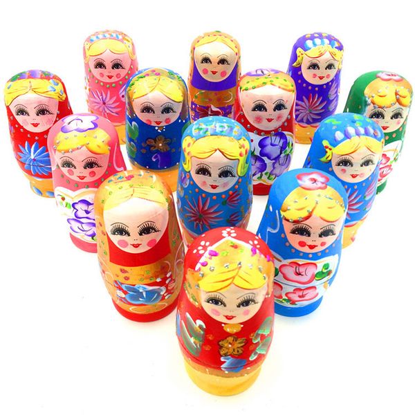 

5pcs novelty russian nesting wooden matryoshka doll set hand painted decor russian nesting dolls baby toy girl doll wholesale