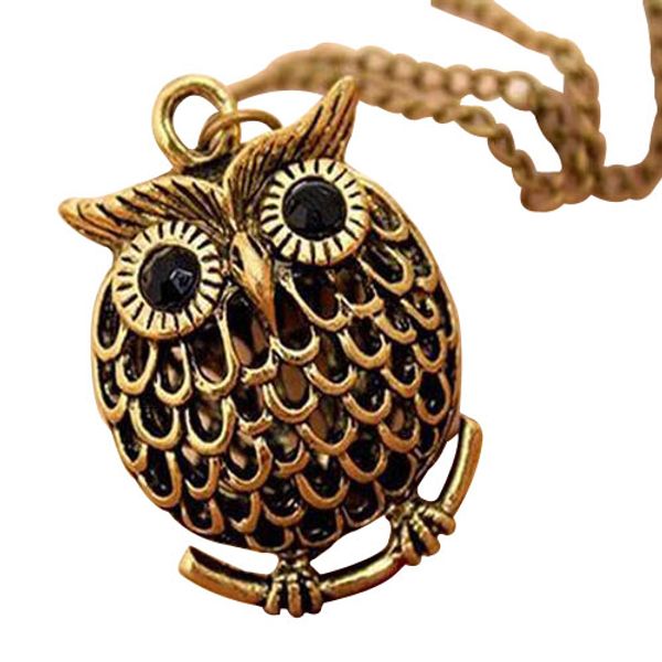 

новая горячая мода ретро черный драгоценный камень глаза сова ожерелье ювелирные изделия высокого качества полые металлические аксессуары, Silver