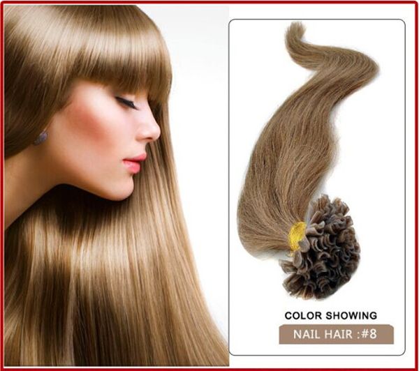 

300s/pack 0.8g/s 22" keratin u tip human hair extensions brazilian hair 8# light brown and blonde, Black