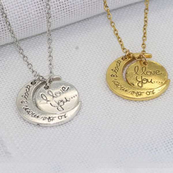 

fashion necklace moon necklace i love you to the moon and back for mom sister family pendant link chain jewelry holiday gift, Silver