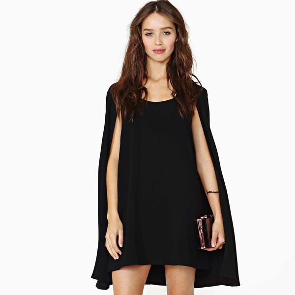 

wholesale-xs - xxl women magic bavy cloak cape elegant temperament round neck chiffon dress haoduoyi black white dress hd028, Black;gray
