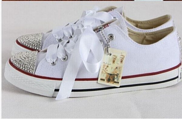 

new 2016 men and women star shoes, classic white canvas shoes, fashion brand diy creative sticky diamond shoes all 35-41, Black