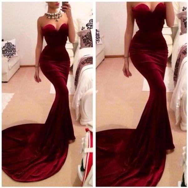 2016 Red Sexy Longo Sereia Vestidos de Baile Querida Elegante Vestidos de Noite Deslumbrantes Vestidos de Festa de Veludo robe de soirée vestidos de festa