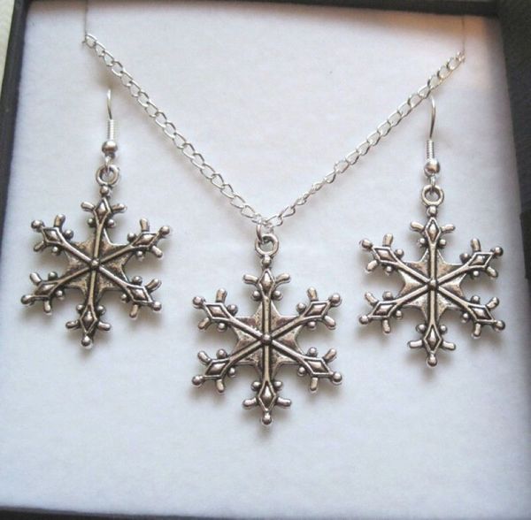 

микрофон античное серебро * рождество снежинка шарм * подарочный набор ожерелье серьги комплект ювелирных изделий (292, Silver