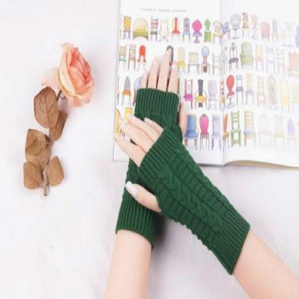 

wholesale-women knitted fingerless winter gloves soft warm mitten gloves ng, Blue;gray