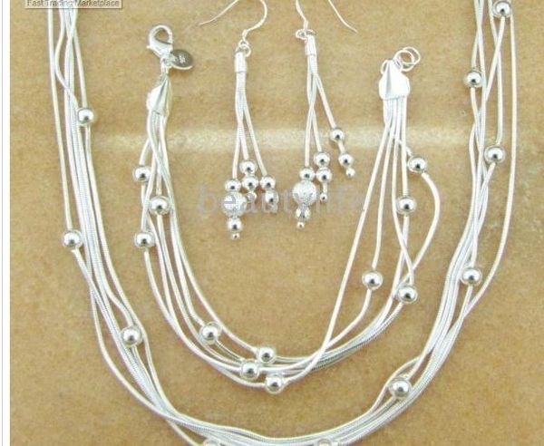

ms 925 necklace + earrings+bracelet + box + cloth bag set 001, Black