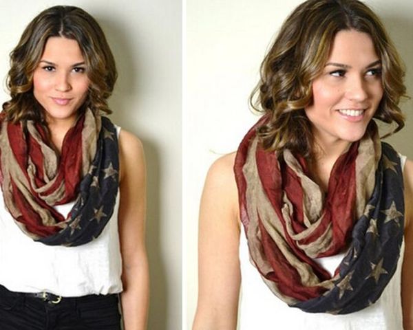 

10pcs 2colors grey cream viscose vintage american flag infinity scarfs snood usa women voile scarves shawls, Blue;gray