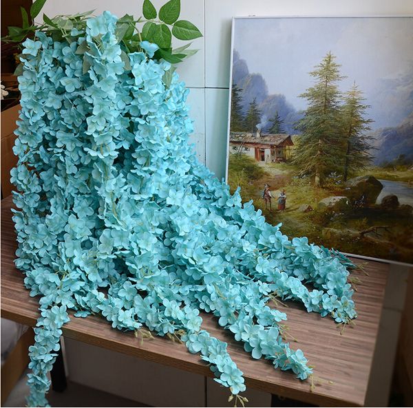 Casamento Fundo do partido Decoração Branca Artificial Hanging Wisteria flores de seda videiras flores decorativas Handmade Flor artificial