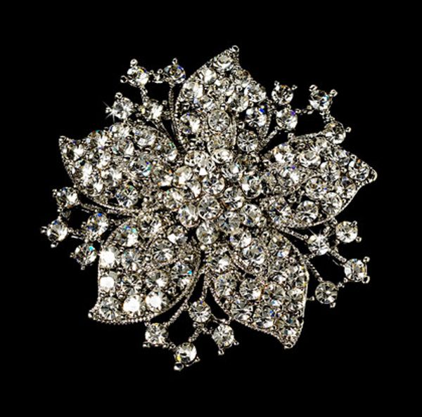 

2.1" large clear rhinestone crystal vintage look bouquet flower pin brooch, Gray