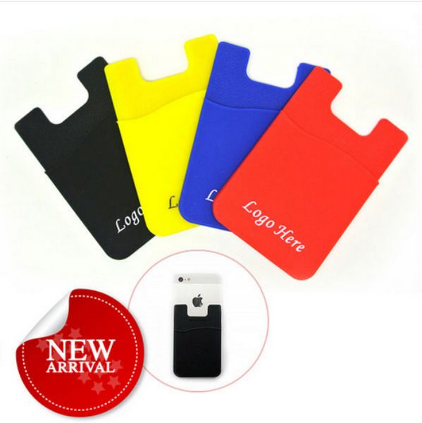 

promotional gift custom logo design and color with 3m sticker silicone wallet credit card holder business card holder for cell phone