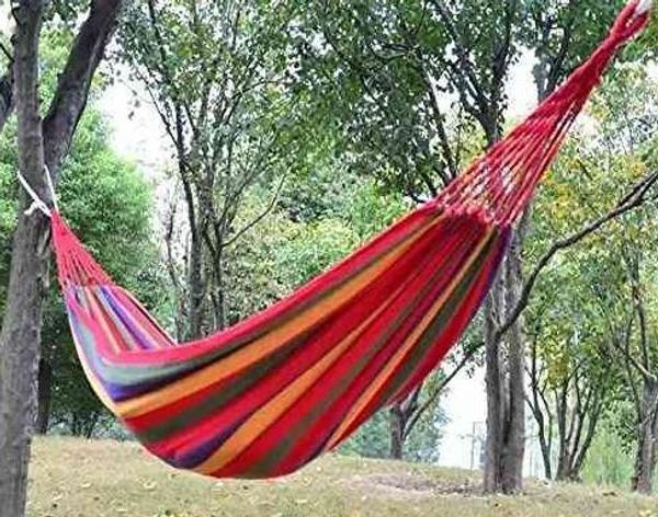 Rede de acampamento de lona para viagem ao ar livre, jardim, para dormir, rede dupla listrada arco-íris com bolsa, cama, 280X80cm, presente de envio direto