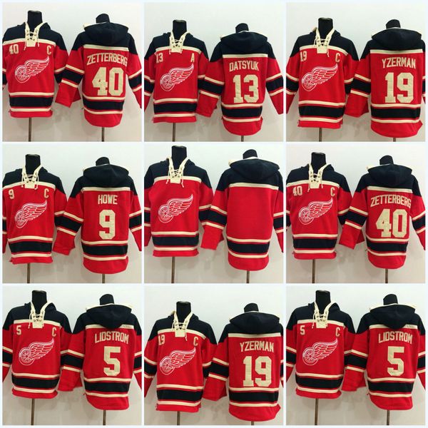 

40 Henrik Zetterberg Detroit Red Wings Jersey 13 Pavel Datsyuk 9 Gordie Howe 19 Steve Yzerman Men's Hoodie Sweater Hockey Jersey