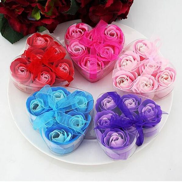 

6pcs=1box красочные в форме сердца розы мыло цветок ручной работы цветочные лепестки декор для романтической ванны подарок свадьбы пользу де