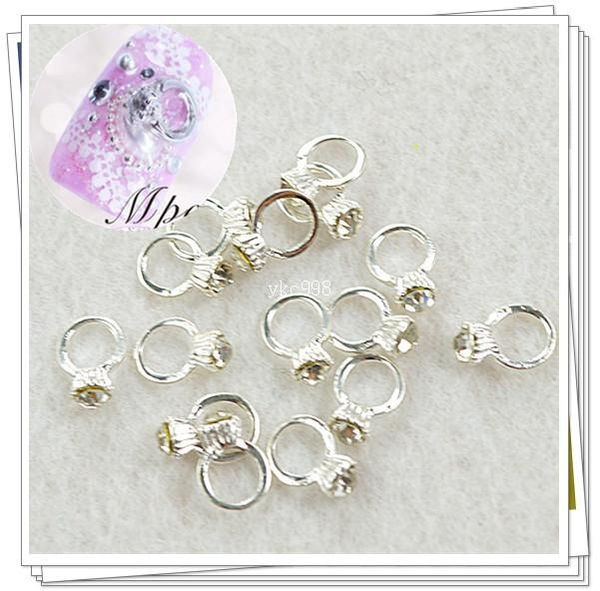 

20pcs 3d metal nail art alloy charm ring with rhinestones diy fashion style popular manicure pedicure decorations l001, Silver;gold