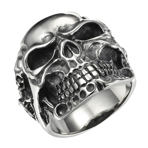 

wholesale- funique 2016 vintage punk 316l stainless steel rings viking skull skeleton men ring tibetan gothic rock punk jewelry size 9-13, Golden;silver