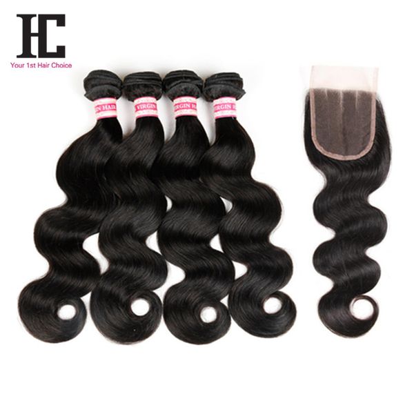 

Brazilian Body Wave With Closure 7A Grade Brazilian Virgin Hair Cheap Human Hair With Closure 4 Pieces HC Hair With Closure And Bundles