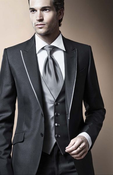 Marca New Noivo Smoking Preto Groomsmen pico lapela Best Man Terno / noivo / casamento / Prom / Ternos jantar (jaqueta + calça + gravata + Vest) K600