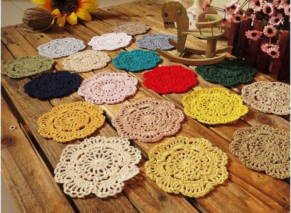 100/% Coton-Lot de 4 Handmade Crochet Coasters