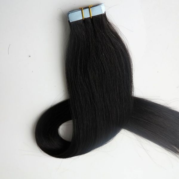 

50g 20pcs tape in hair extensions glue skin weft brazilian indian human hair 18 20 22 24inch #1b/off black
