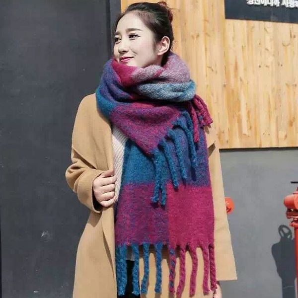 

super thick scarf plaid scarves luxury designer scarf tassels thickened scarves winter warm neck wrap couple neck wear pashmina, Blue;gray