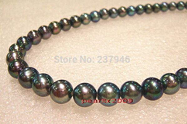 

fine 8.5mm tahitian black pearl necklace 19nches 925 silver