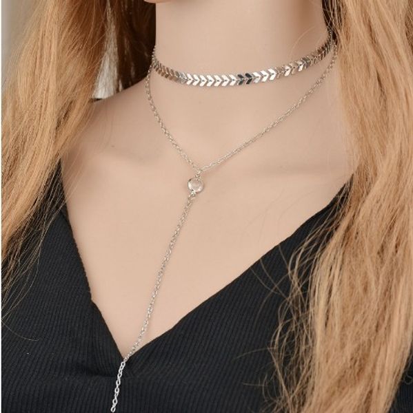 

fashion fish bone pattern choker necklaces charm 2 layered gold /silver tone necklace fashion jewelry gift idea womens necklaces, Golden;silver