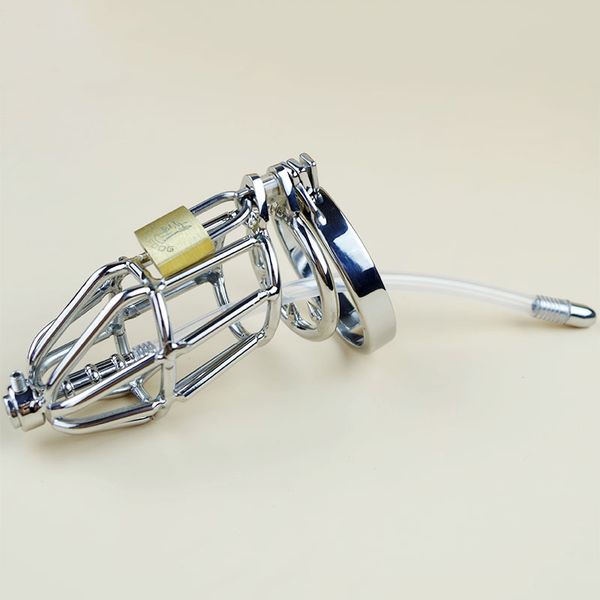 

new double cock ring male chastity device silicone tube sounding urethral with barbed anti-shedding cockring craft chastity cage