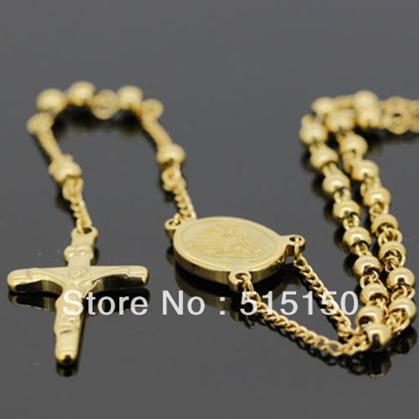 Wholesale-STAINLESS STEEL GOLD ROSARY CHAIN NECKLACE(24"+ 5.3")4mm/22g