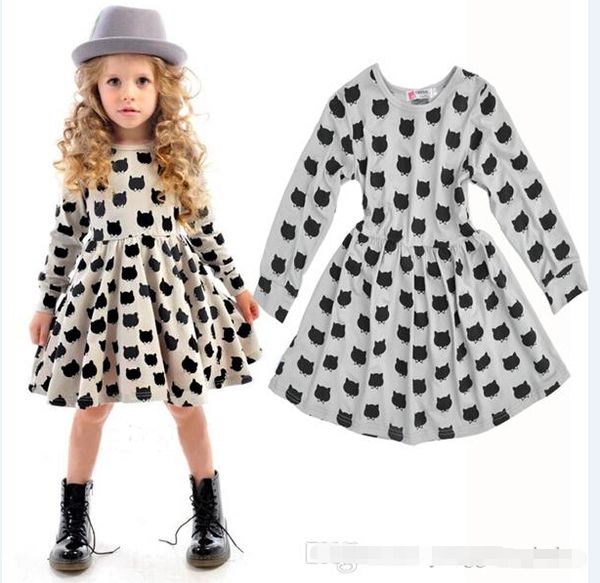 

european girls bottoming dresses new baby cotton stretch black cat pattern dress wholesale children boutique clothing 201504hx by0041, Red;yellow