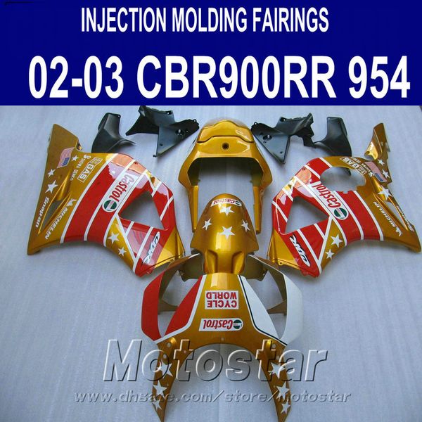 

injection molding fairings set for honda cbr900rr 954 2002 2003 red black golden cbr900 954rr hip fairing body kit cbr954 02 03 yr55