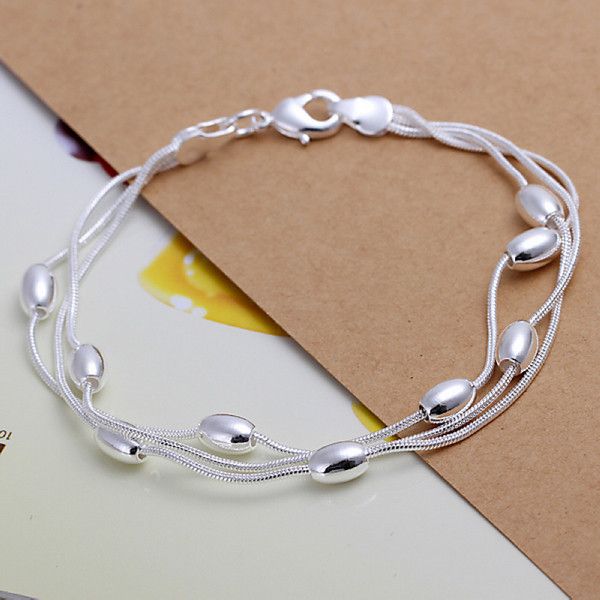 

gift 925 silver three line light bead bracelet dfmch236,fashion 925 sterling silver plated chain link bracelets high grade, Black