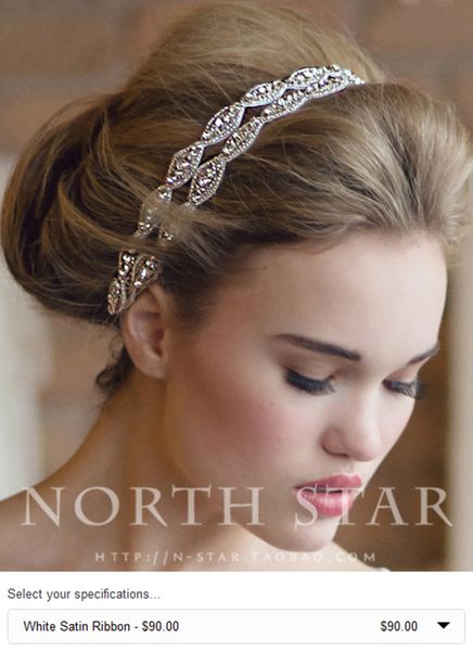 

double row crystal head wear wedding veils brand ribbon jewelry bridal hair accessories cheap, Silver