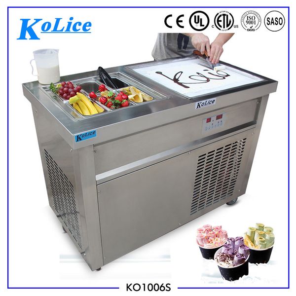 Kostenlose Versandküche Essbar ETL CE Einquadratische Pfanne 6 Kühltanks gebratene Eisrollmaschine für Bars Cafes Hotel
