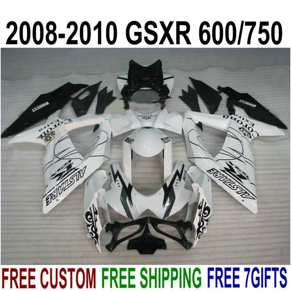 Kostenloser Versand Verkleidungsset für Suzuki GSXR750 GSXR600 2008–2010 K8 K9 weiß schwarz Corona Kunststoff-Verkleidungsset GSXR600/750 08 09 10 R51P