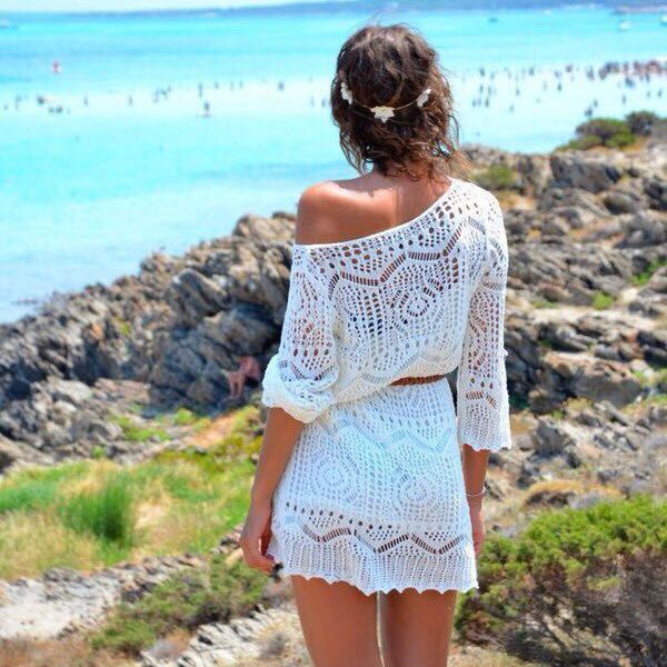 Branco manga comprida Swimwear cobrir ups escavar Beachwear Pareos Summer Beach Cover-ups Bikini Mayokini encobrimentos Beach Wear Mulheres 2015