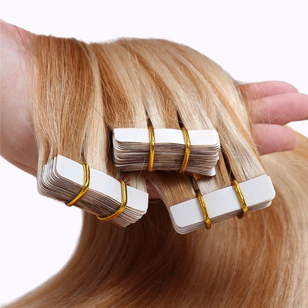 ELIBESS Hair -Tape in estensioni dei capelli umani Adesivi Invisibili Straight Machine Remy Hair # P27 / 613 40pcs Ombre Color Skin Weft 16-20 