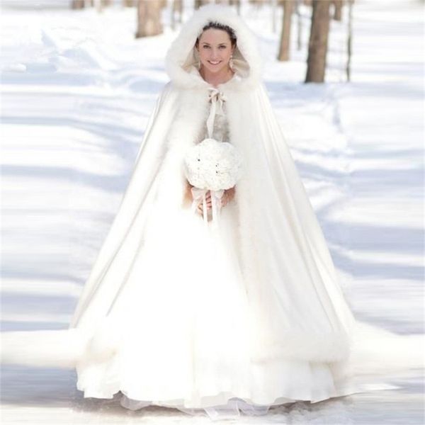 

2021 warm bridal cape winter fur women jacket christmas floor length cloaks long party wedding coat, White