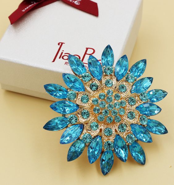 

7 colors plated colorful rhinestone crystal diamante large starfish flower bouquet brooch pins 12 pcs/lot, Gray