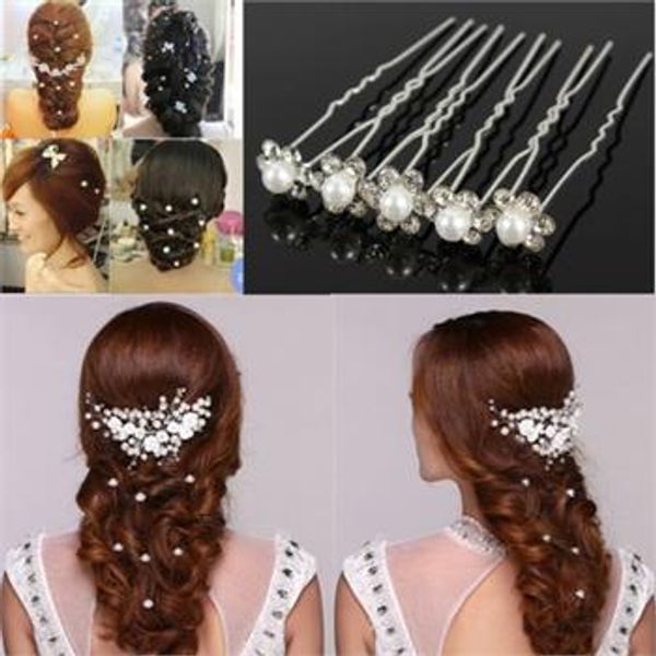 

wholesale-20pcs wedding accessories bridal pearl hairpins flower crystal rhinestone diamante hair pins clips bridesmaid women hair jewelry