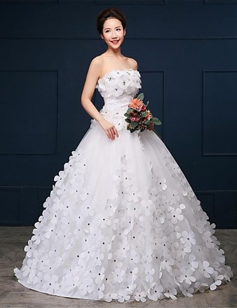 

2016 new fashion elegant ball gown lace up ivory floor-length strapless flowers organza wedding dresses 307, White